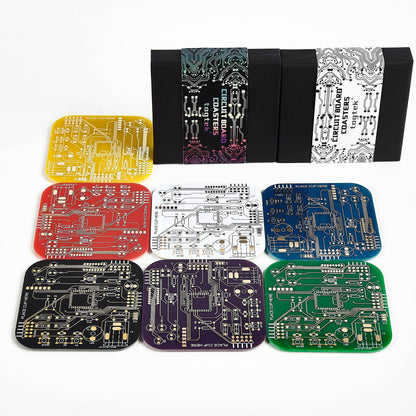 Coasters for Drinks in PCB-Design Green Coasters Decor with Immersion Gold Circuit Board for Coffee Table Bar Office Tech Gifts for Boyfriend Gamer Geek Engineer Dad Men Anniversary