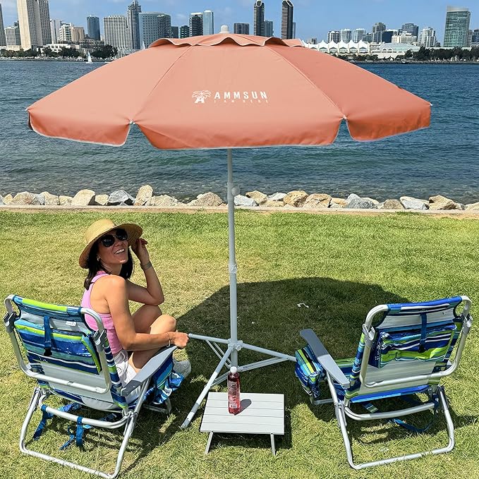 AMMSUN Shade Umbrella, Premium Portable Umbrella with Stand, 6.5ft Lightweight Free Standing Canopy for Sporting Games, Adjustable Instant Sun Protection and Easy to Carry, Peach Pink