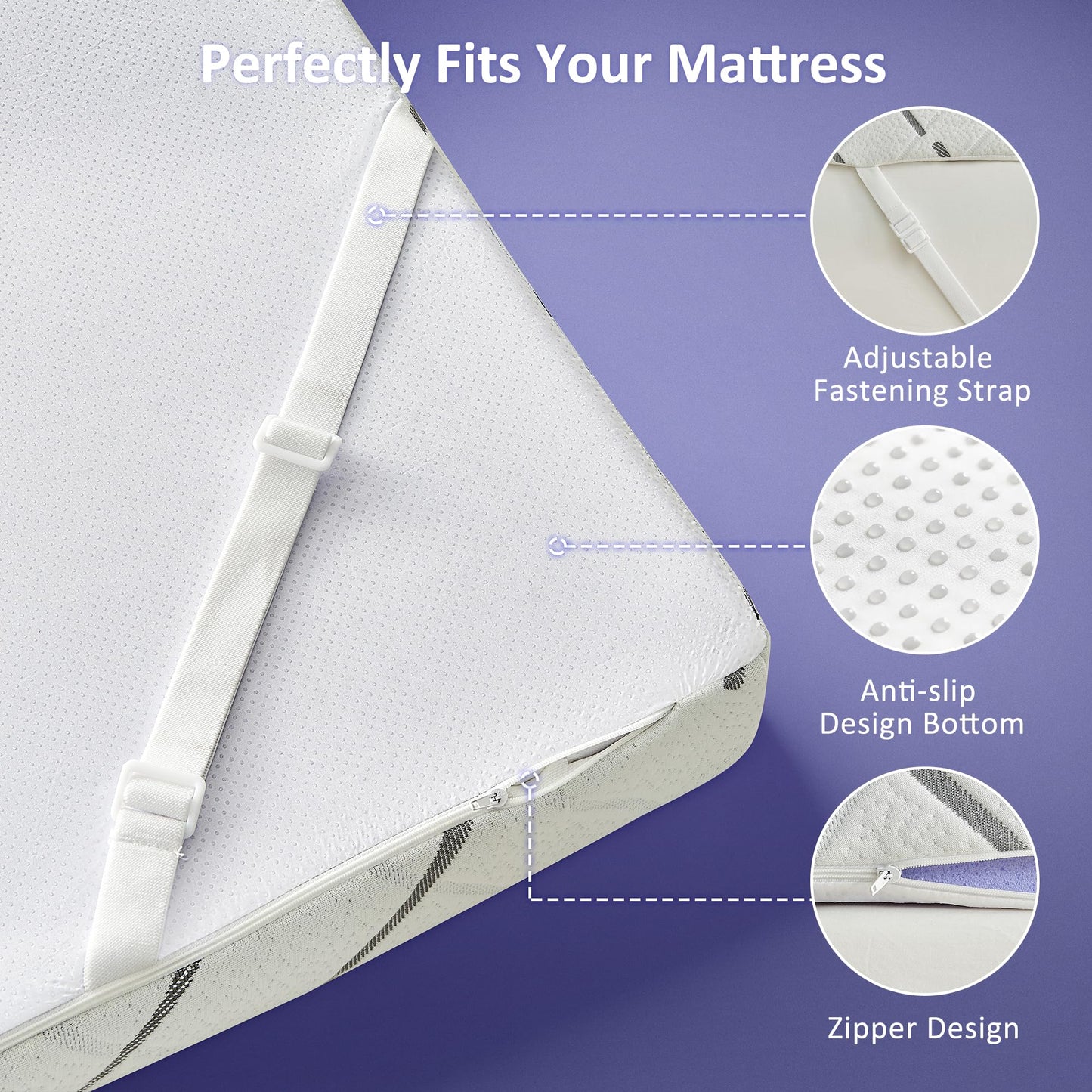 bedsmile 3 Inch Gel Memory Foam Mattress Topper Queen Size with Removable & Washable Viscose Made from Bamboo Cooling Breathable Cover, Soft Bed Topper for Back Pain, CertiPUR-US Certified