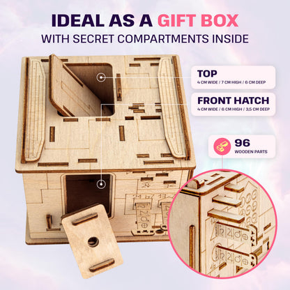 ESC WELT Space Box - Birch Wood Puzzle Box for Teens - 3D Puzzles for Adults - Advanced Wooden Brain Teaser Puzzle for Birthday Party and Family Night - Wooden Puzzle Box