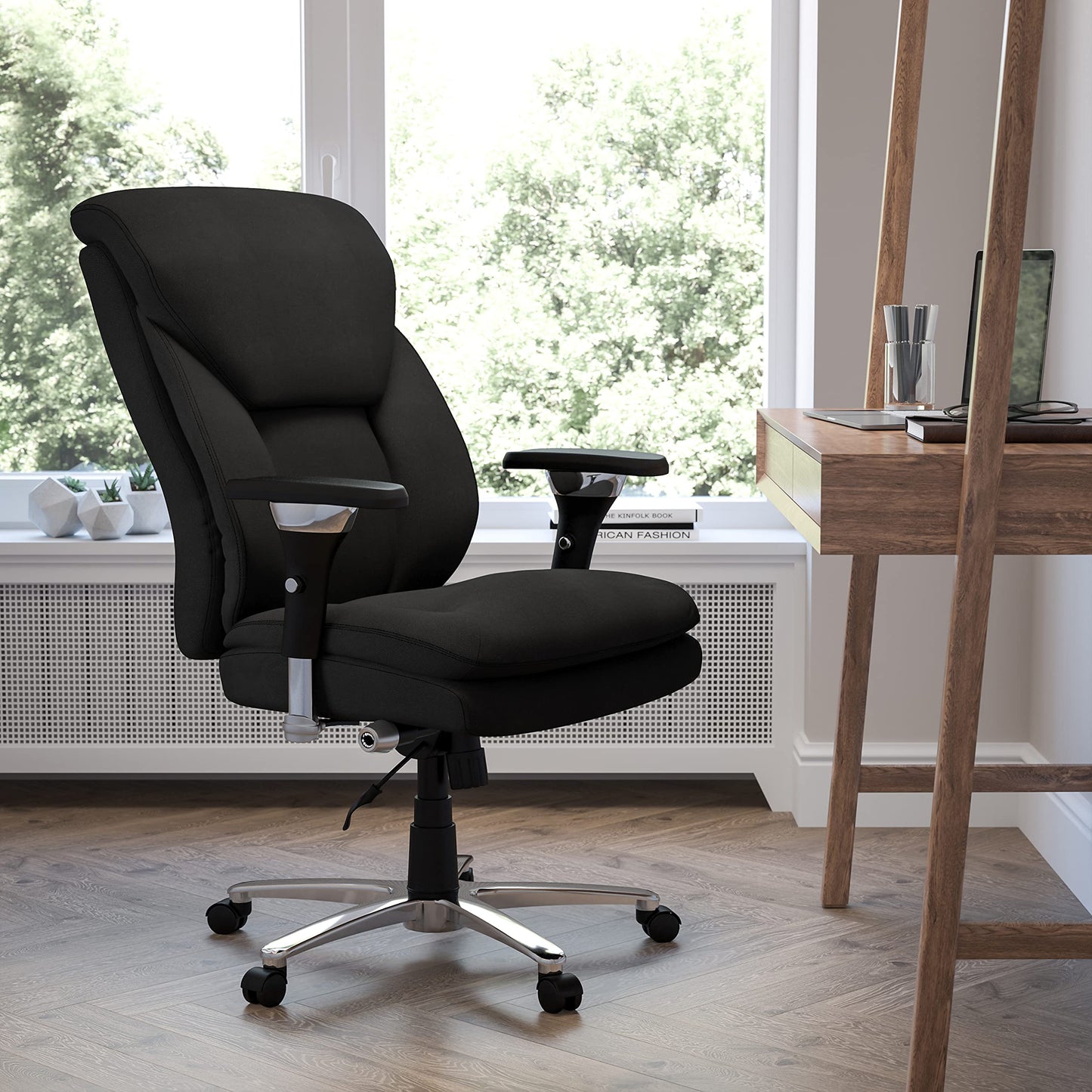Flash Furniture Hercules Series Swivel Office Chair with Extra Wide Seat, Ergonomic High-Back Executive Chair with Padded Seat and Arms, Black
