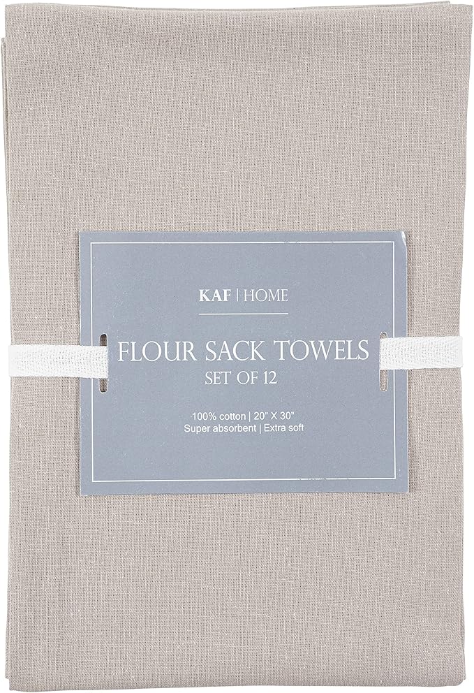 KAF Home Set of 12 Flat Flour Sack Embroidery/Craft Gray Kitchen Towels
