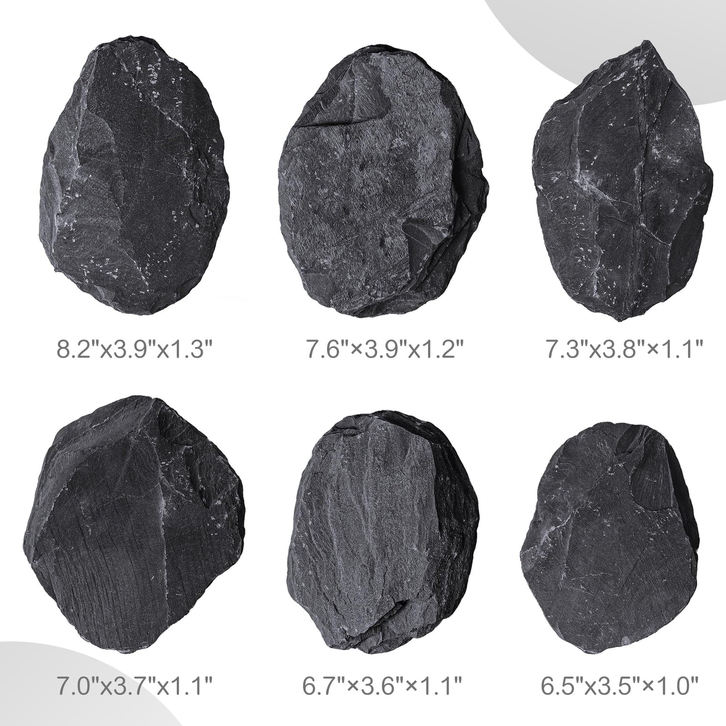 FISCAPE 6.1-8.1 Inches Natural Slate Rock, 6 PCS Large Flat Aquarium Stones for Aquascaping, Terrariums, Reptile Tanks & Aquarium Décor