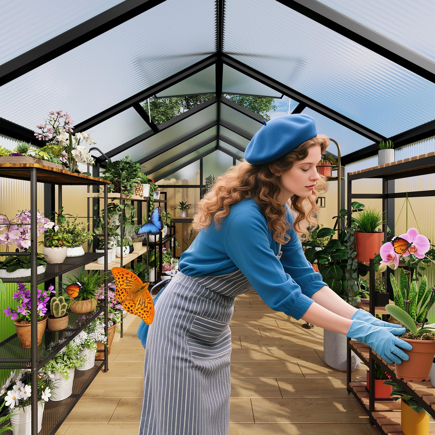 Greenhouse, 6x10 Ft Outdoor Greenhouses, Green House Kit, Portablee Greenhouse with Ground Nails and Vent Windows, Sliding Lockable Door, Polycarbonate Green House for Outside Garden Backyard, Black