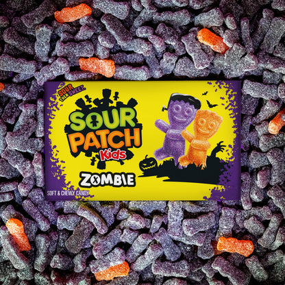 SOUR PATCH KIDS Zombie Orange & Purple Soft & Chewy Halloween Candy, Bulk Candy, 12 - 3.5 oz Trick or Treat Boxes