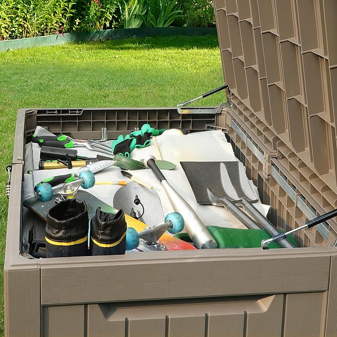 YITAHOME 230 Gallon Outdoor Storage Deck Box, Weather-Resistant Resin, Versatile for Patio Furnishings, Outdoor Cushions, Garden Tools, and Sports/Pool Gear, Taupe