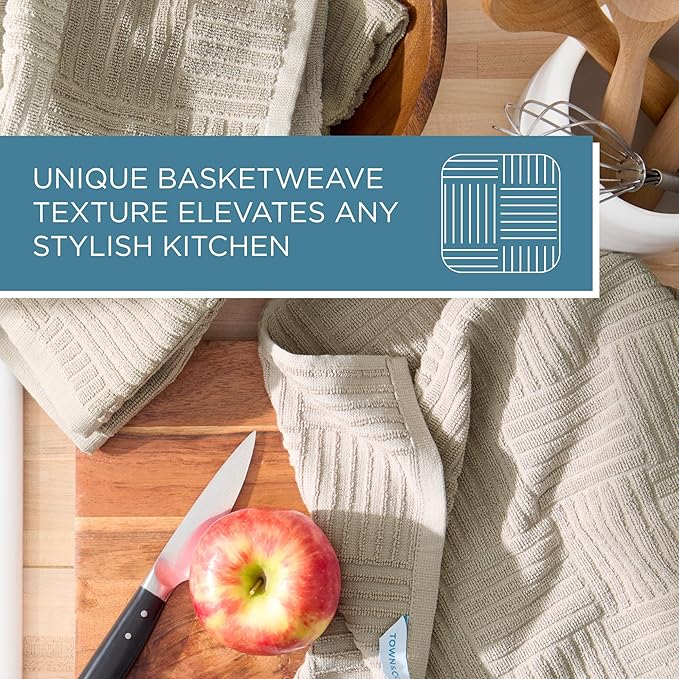 Town & Country Basics Basketweave Antimicrobial Terrycloth Kitchen Towel 4-Pack
