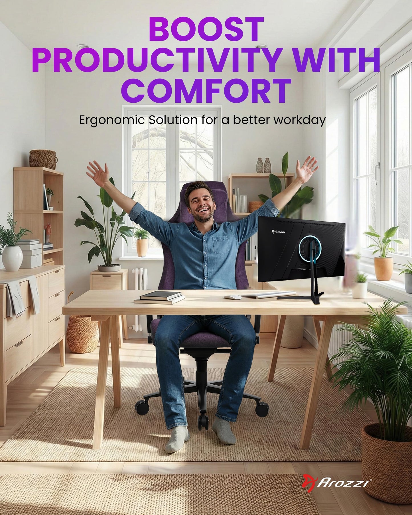 Arozzi Vernazza Gaming Chair - Soft Fabric Gaming Chairs for Adults Adjustable Height, Large Spacious Seat & Backrest with Support Pillows - Swedish Design Home Office Computer Chairs, Purple