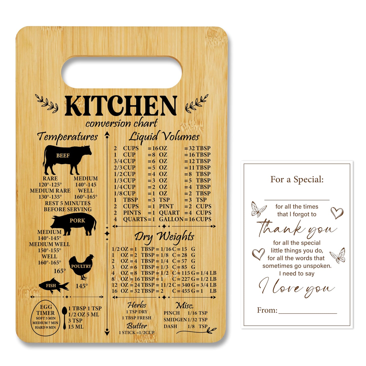 Unique Gifts for Women Mom, Kitchen Conversion Chart Bamboo Cutting Board, Charcuterie Board for Kitchen Decor, Cooking Gifts for Couple Neighbor Family Friends -16