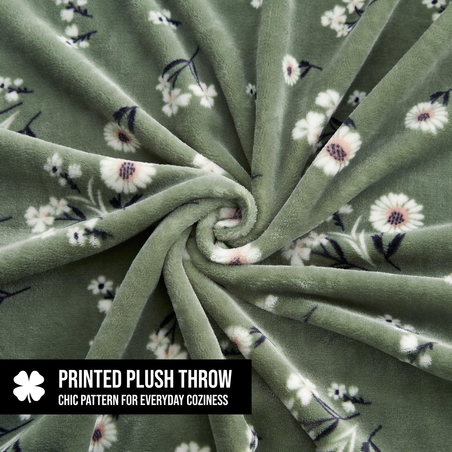 Lucky Brand Cozy Plush Blanket - Premium Microfiber Throw for Luxurious Comfort and Style, 50" x 70", Daisy Green Floral