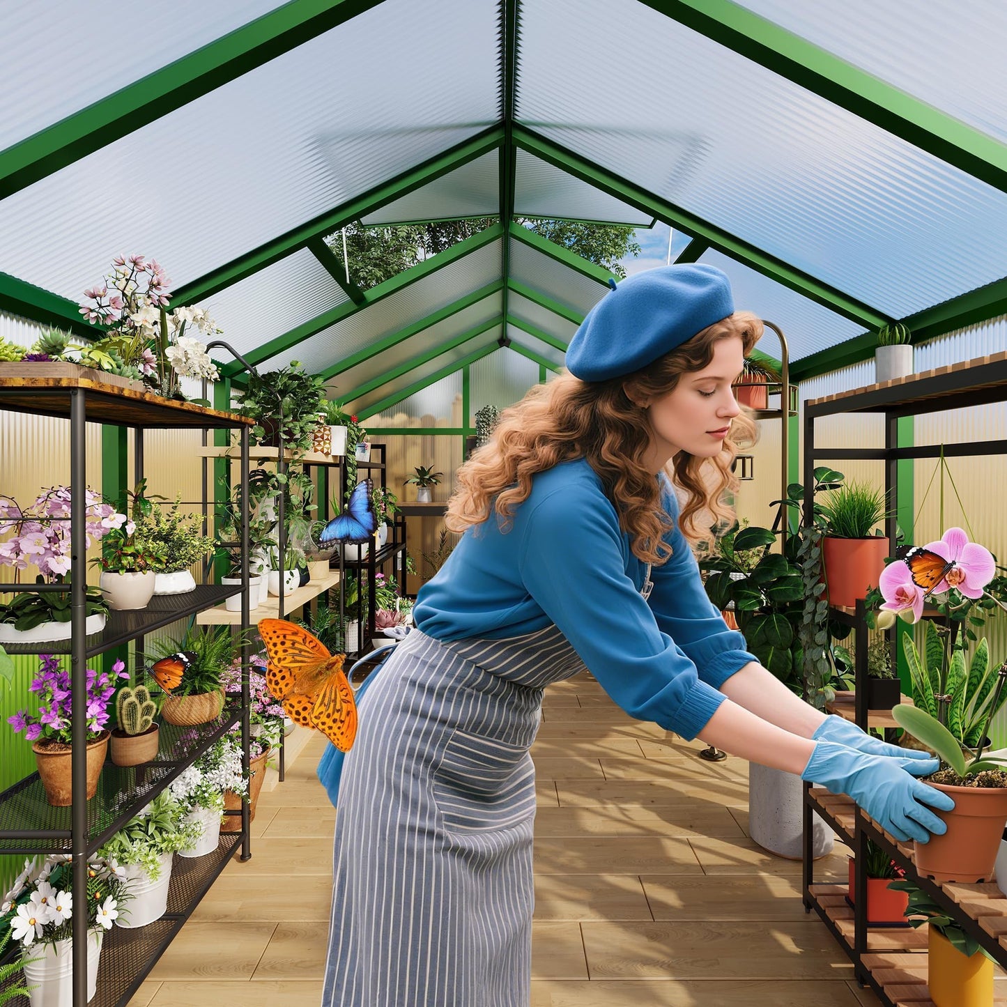 6x10 FT Greenhouse, Easy Assembly Aluminum Polycarbonate Greenhouses for Outdoors with Roof Vent, Large Aluminum Walk-in Greenhouse for Sunroom Patio, Backyard, Garden, Sliding Lockable Door, Green