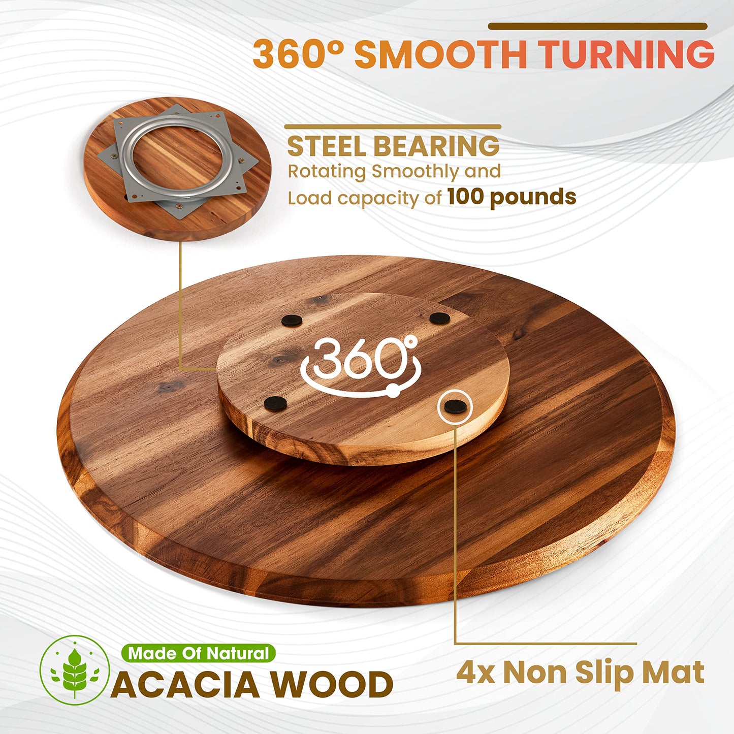TIDITA 21" Acacia Wood Lazy Susan for Table Top - Wooden Turntable Serving Tray for Charcuterie Boards Cheese Board - Extra Large Round Lazy Susan Organizer - Kitchen Revolution for Countertop