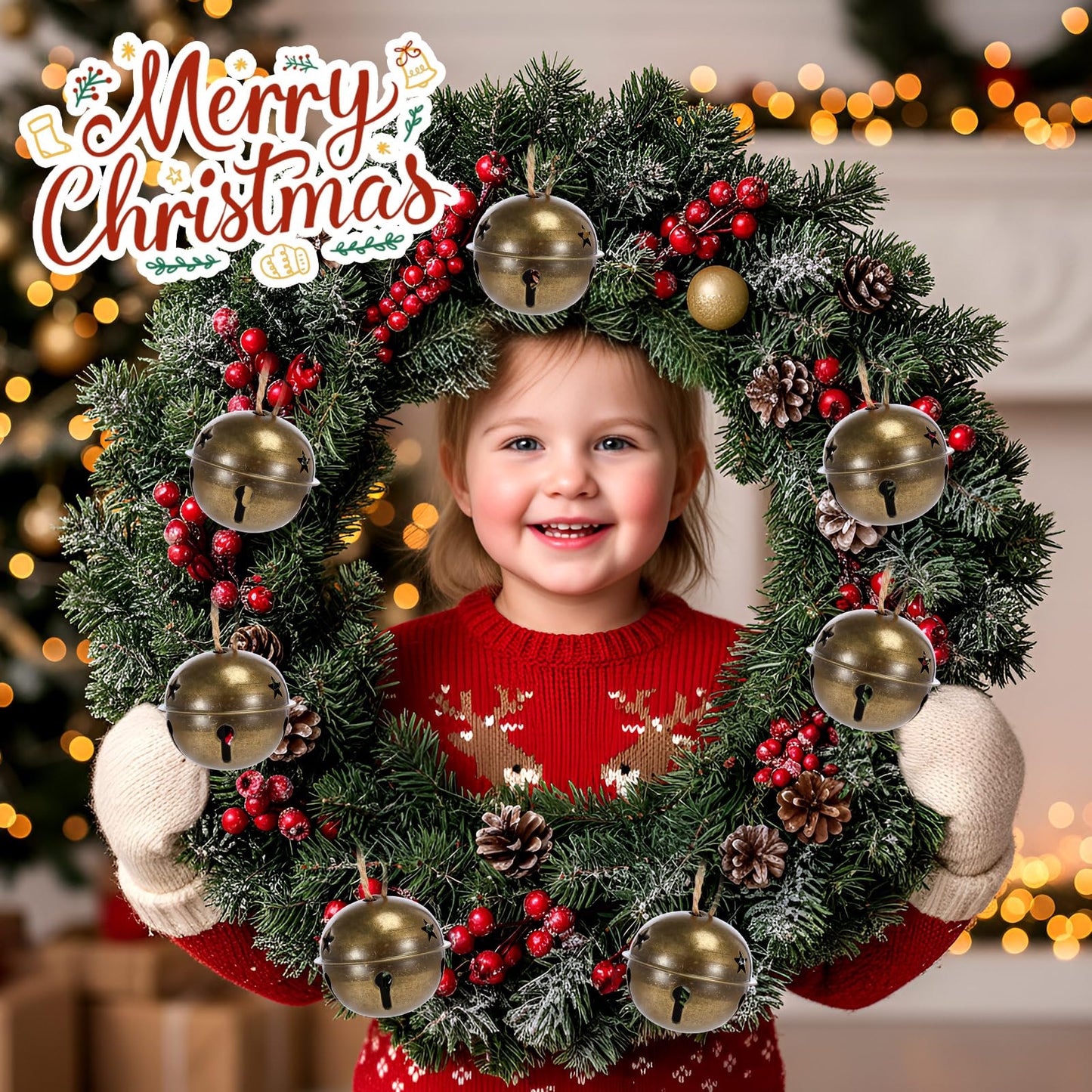 Zubebe Christmas Bells Jingle Bells Large 2.5 Inch Star Cutout Ornament for Crafts Christmas Tree Decor Gift Wrapping(Bronze,12 Pcs)