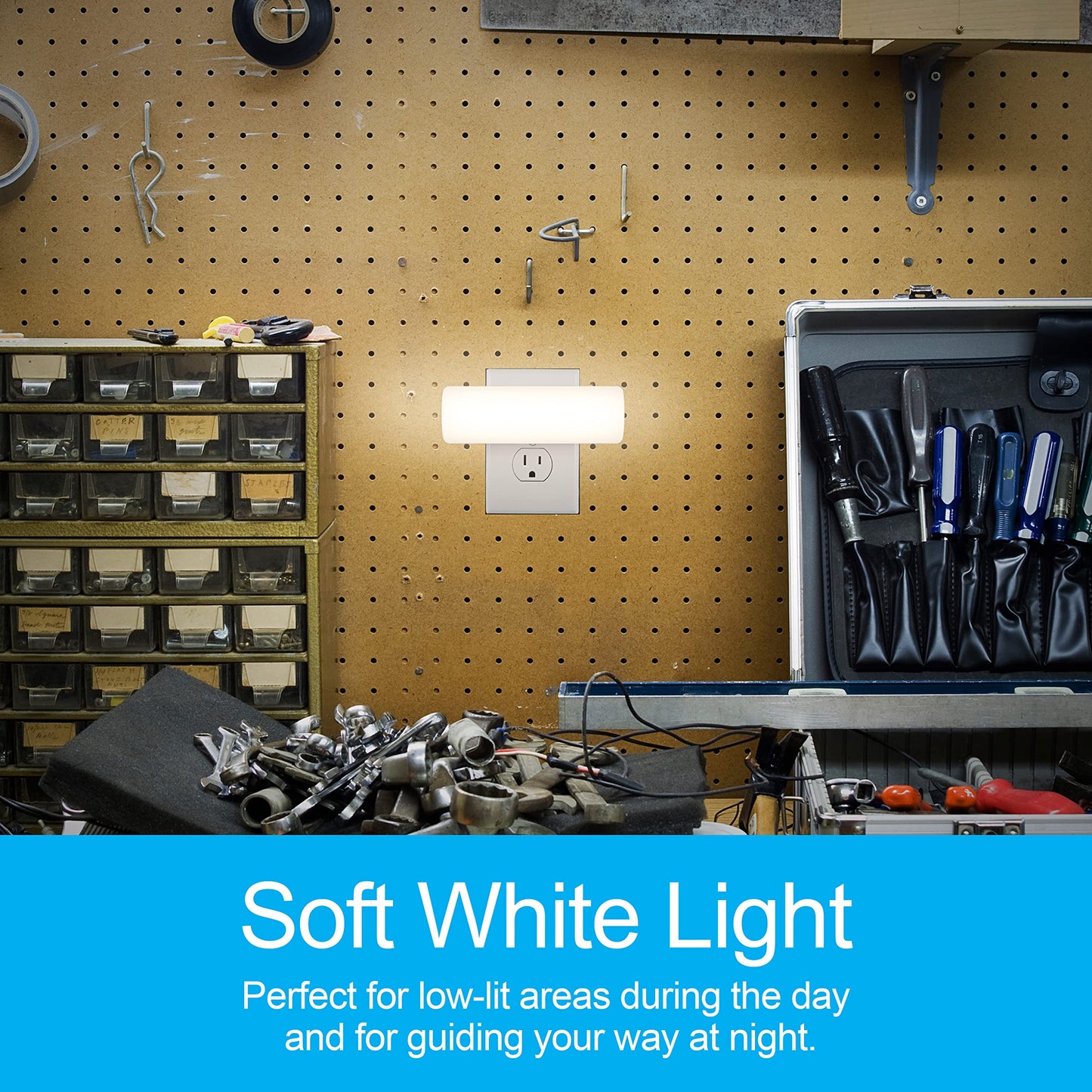 GE Ultrabrite LED Light Bar Night Lights Plug Into Wall Room Decor Ambient Lighting Dusk to Dawn Sensor Bright Nightlight, White, 100 Lumens, 2 Pack