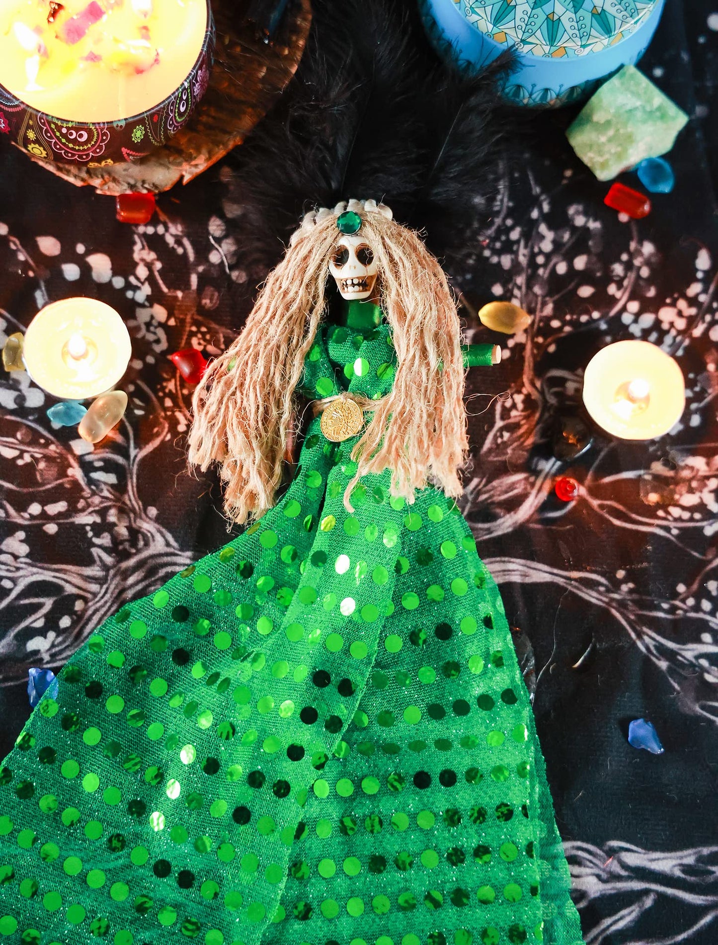Nosadi Voodoo Doll Handmade Set Real Hemp Rope Wrapped Skull Horror Witches Poppet Gifts Doll for Halloween Birthday Christmas Party Gift Supplies Decoration