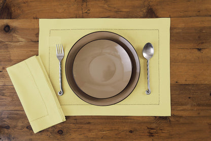 Solino Home Yellow Placemats Set of 4 - Cotton Linen Hemstitch Placemats 14 x 19 Inch for Spring, Summer, Mothers Day