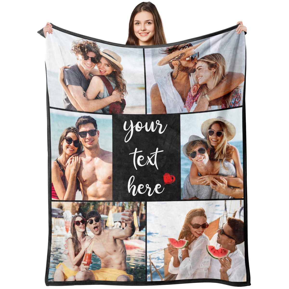Custom Blanket with Picture Personalized Blankets Customized Photo Blanket Customizable Photo Collage Throw Blanket Gifts for Girlfriend Boyfriend Women Men Anniversary Birthday Valentine's Day