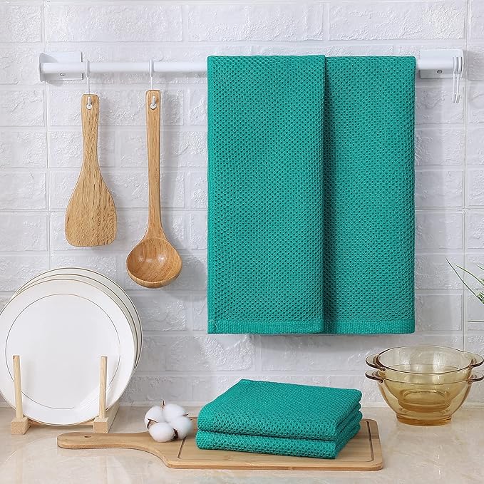 Kitinjoy 100% Cotton Waffle Weave Kitchen Hand Towels
