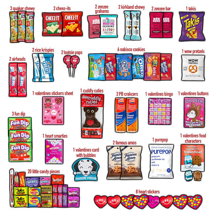 Valentine's Day Gift Care Package (65ct) Snacks Chocolates Candy Box Assortment Variety Bundle Present Kids Adults Boy Girl Guy Friend College Husband Wife Boyfriend Girlfriend Love