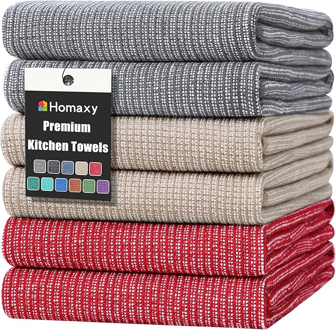 Homaxy Premium Kitchen Towels, Large Cotton Kitchen Hand Towels, Flat and Terry