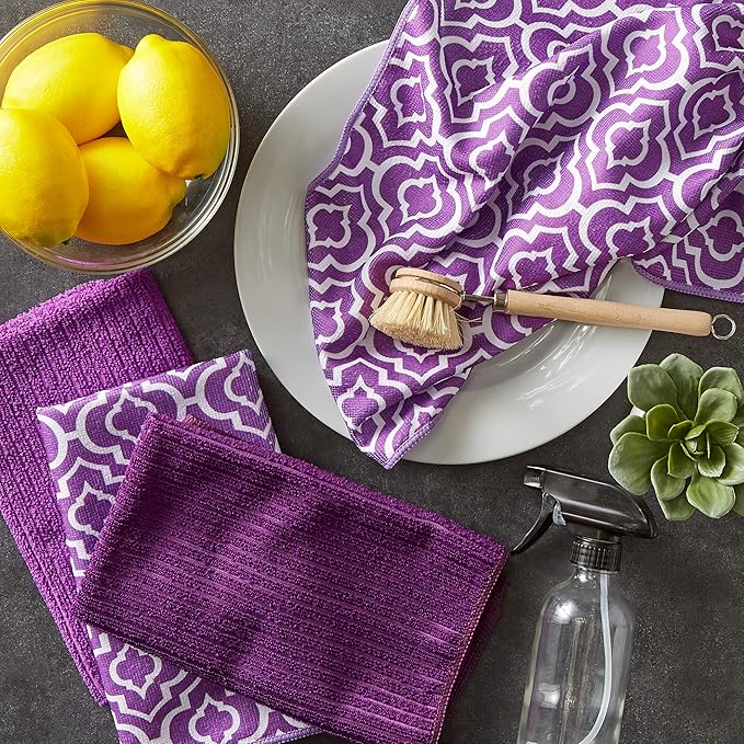 DII Cleaning Collection Multi-Purpose Microfiber, Eggplant Lattice, Dishtowel