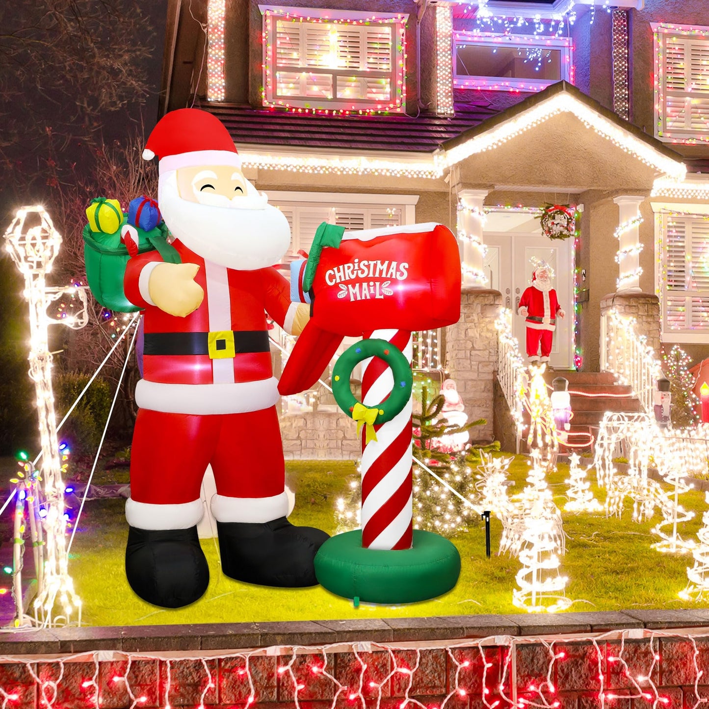 Lulu Home 8FT H Christmas Inflatable Decoration, Giant Blow Up Santa Presenting Gifts to A Mailbox, Xmas Inflatable Santa Blowups with Storage Bag for Winter Holiday Indoor Outdoor Decor