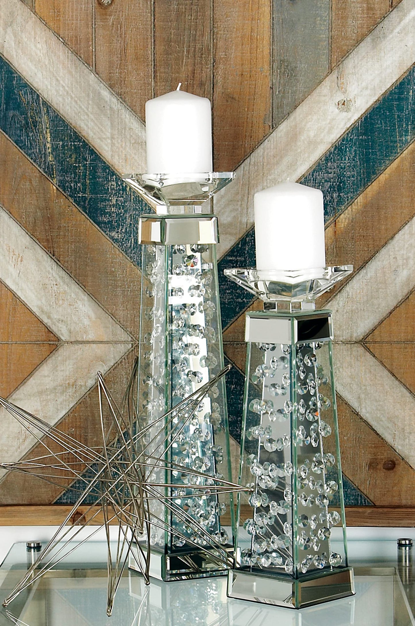 Deco 79 Glass Candle Holder, 4" x 4" x 14", Silver