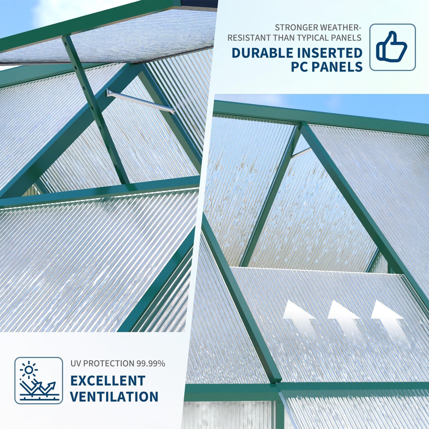 6x7 ft Heavy Duty Polycarbonate Walk-in Greenhouse with Reinforced Aluminum Frame, Adjustable Roof Vent, and UV Protection Panels for Outdoor Backyard Gardening and Year-Round Plant Care