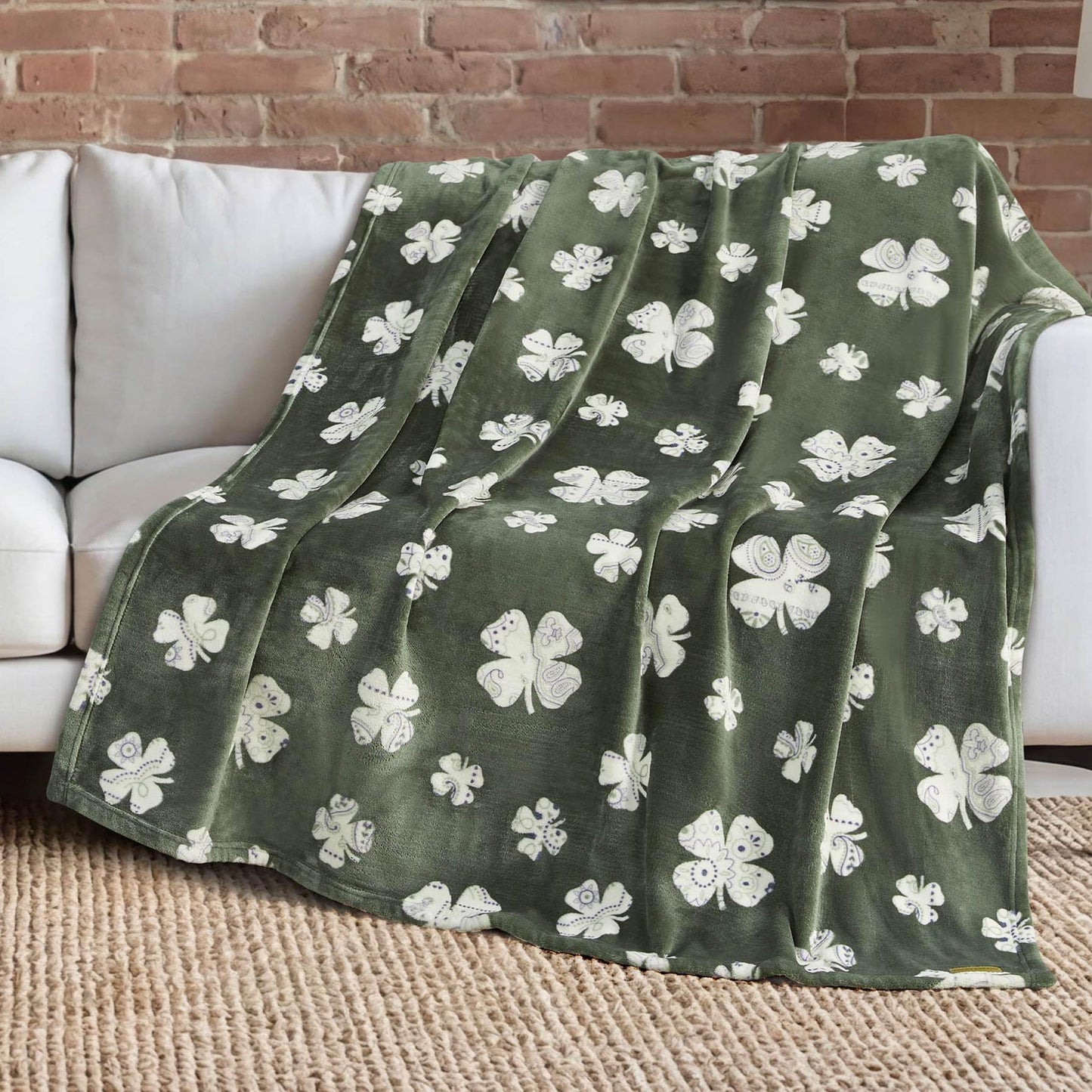 Lucky Brand 50" x 70" Plush Throw Blanket, Clover Green Blanket for Sofa or Bed