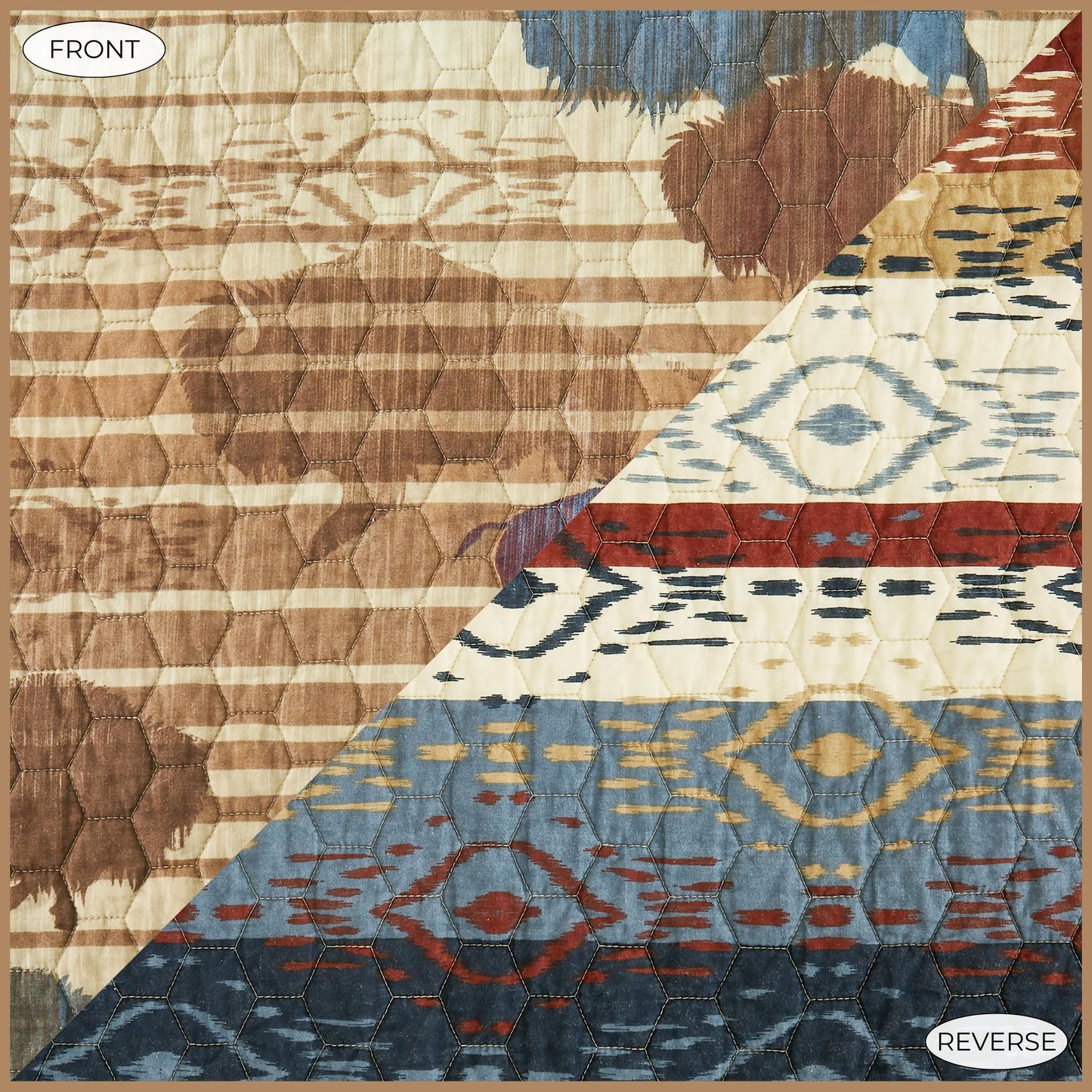 Paseo Road Home on the Range Queen Cotton Quilt Set, 3 Piece Western Bedding Set with Pillow Shams, Buffalo Aztec Reversible Quilt, Soft Rustic Lightweight Quilt, Southwestern Bedding