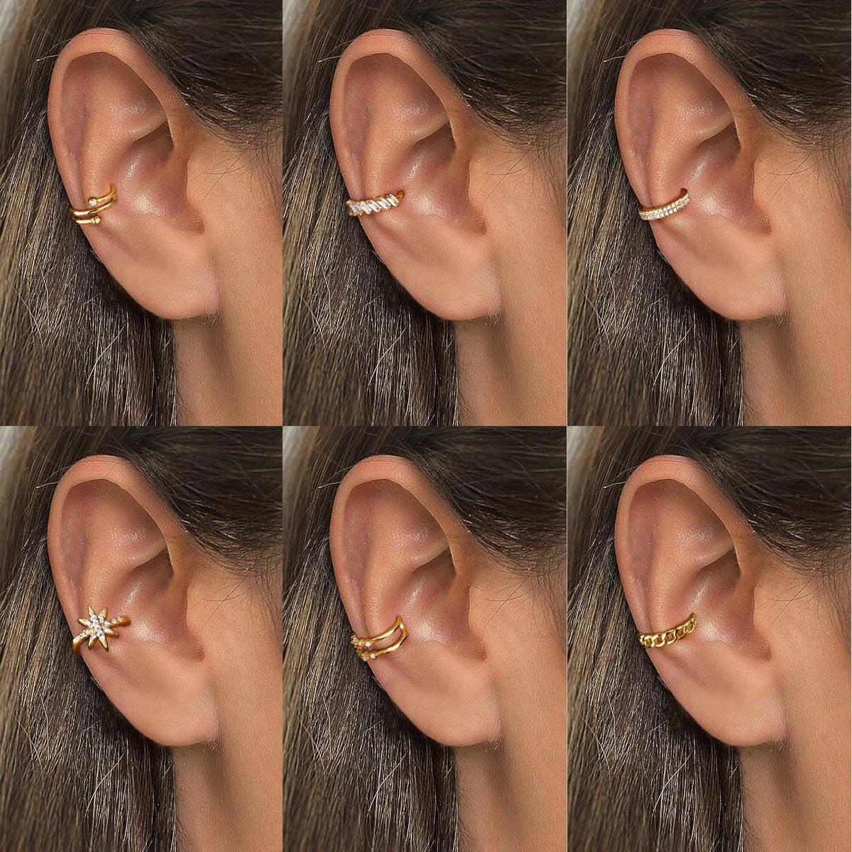 Dochais 9Pcs 14K Gold Plated Ear Cuff Earrings - Non Pierced Clips, Cartilage, Fake Cuffs (12pcs-Gold)