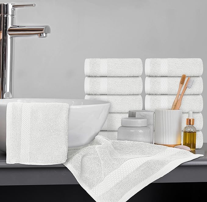 White Classic Luxury Cotton Washcloths 13x13 Inch