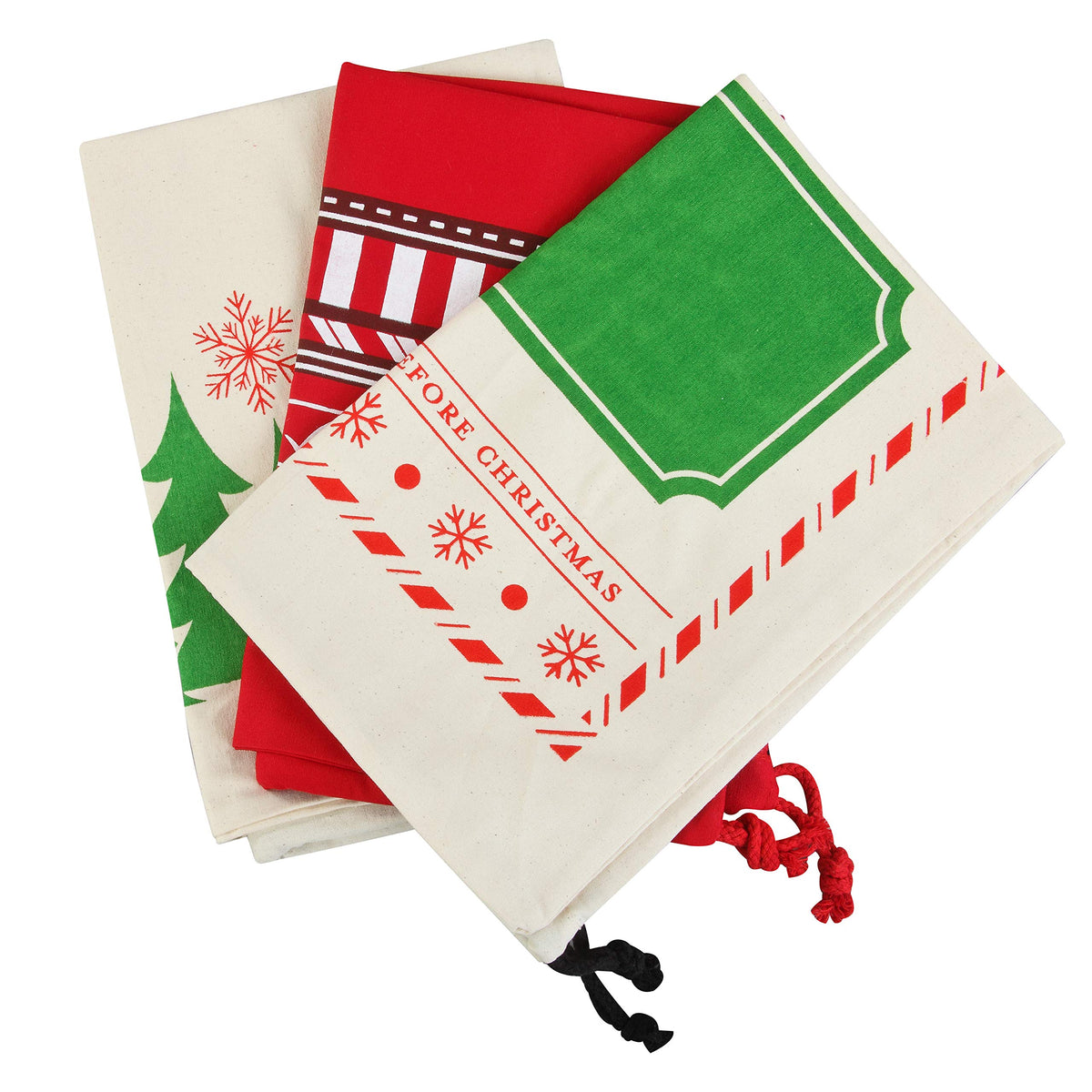 JOYIN 3 PCS Christmas Drawstring Santa Burlap Sack 26" x 19", Large Canvas Gift Bag Reusable Personalized Cloth Pouch for Xmas Presents Package, Party Supplies, Hoilday Decoration