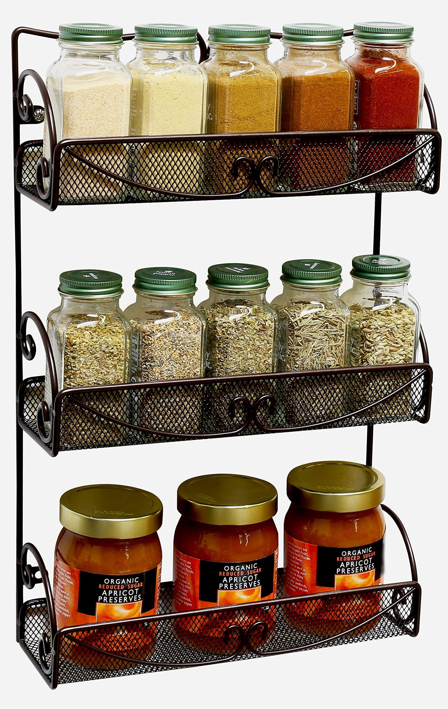 Deco Brothers 3 Tier Wall Mounted Hanging Spice Rack, Bronze