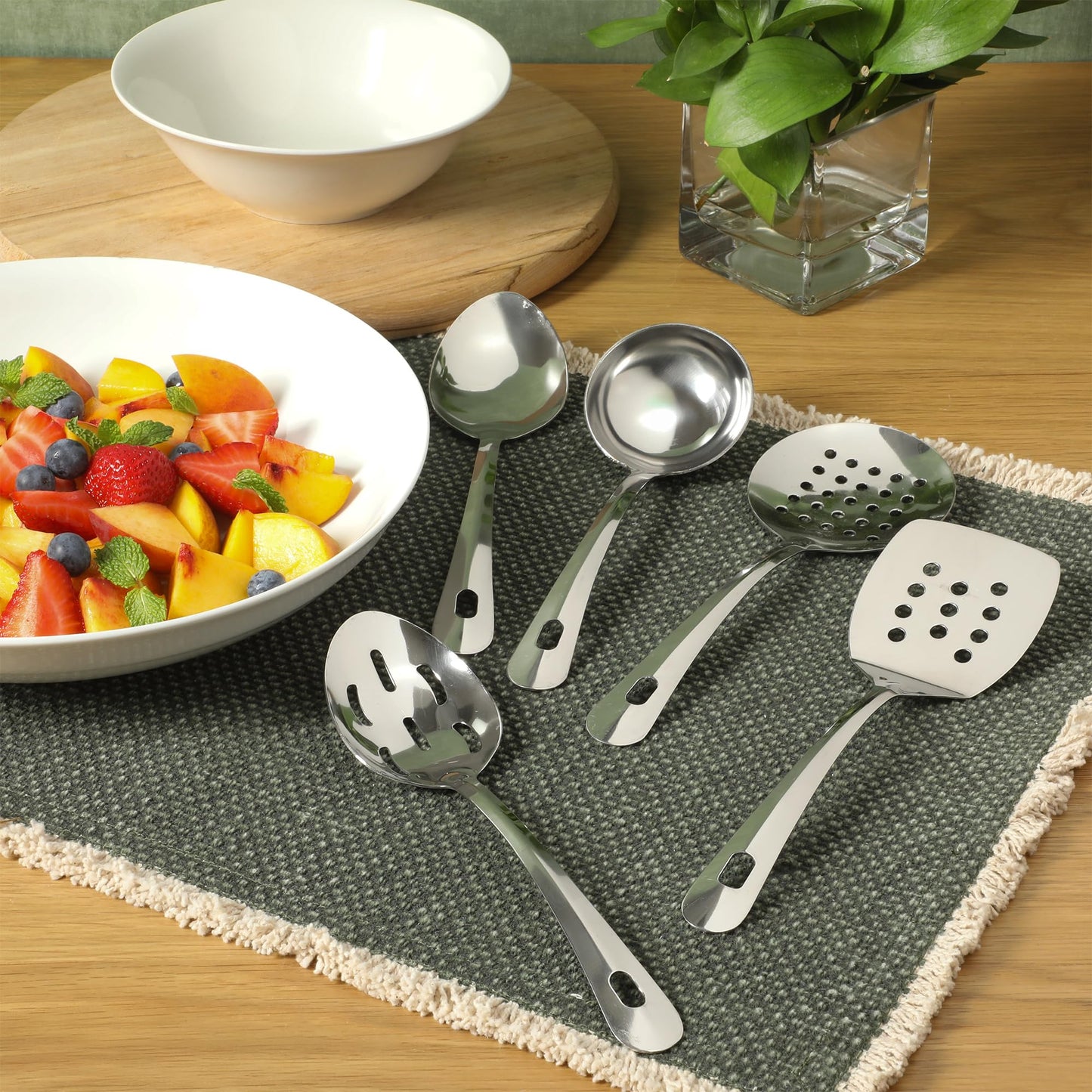 Gibson Home Landsworth 5-Piece Stainless Steel Serving Utensil Set – Ladle, Slotted Spoon, Skimmer, Turner, Spoon