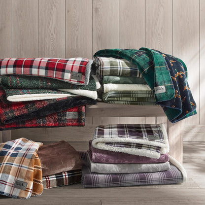 Eddie Bauer - Throw Blanket, Brushed Fleece & Plush Sherpa Soft Blanket, Throw Blanket for Couch & Bed (Nordic Plaid Green, 50" x 70")