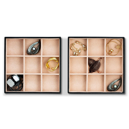 Glenor Co Jewelry Organizer Tray - Set of 2 - Stackable 18 Slots Jewelry Storage Trays - Display on Dresser or Drawer - Compatible with Other Trays - Black
