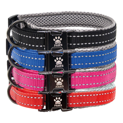 Elite Paws™ UK: Premium Metal Buckle Dog Collar, Strong, Safe, Padded, Comfortable, Reflective, Adjustable, Secure Fit with Metal Lead Attachment, Puppy Walking/Training Product (30cm-35cm, Blue/Grey)
