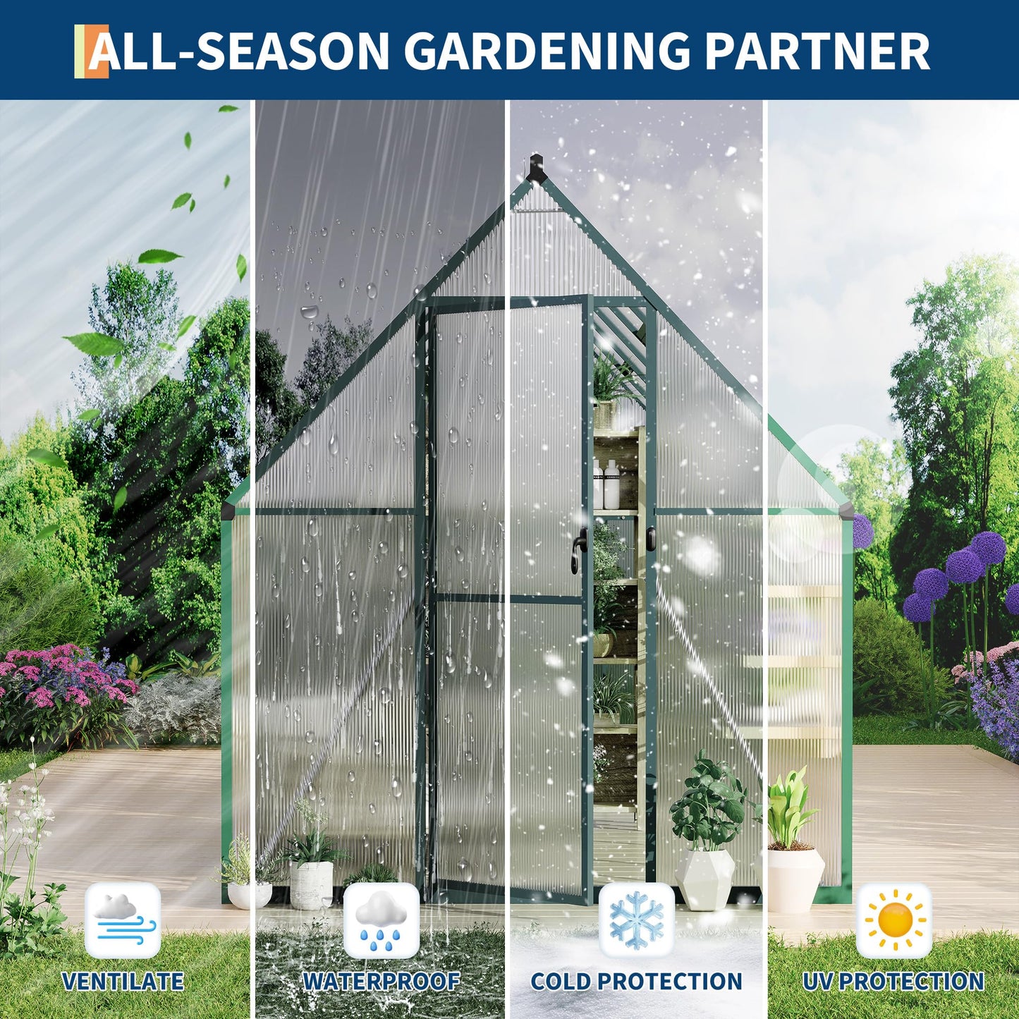 GarveeLife 6X11FT Polycarbonate Greenhouse with Aluminum Frame, Polycarbonate Greenhouse for Outdoors, Greenhouses with Ventilation, Aluminum Large Walk-in Greenhouses for Outside