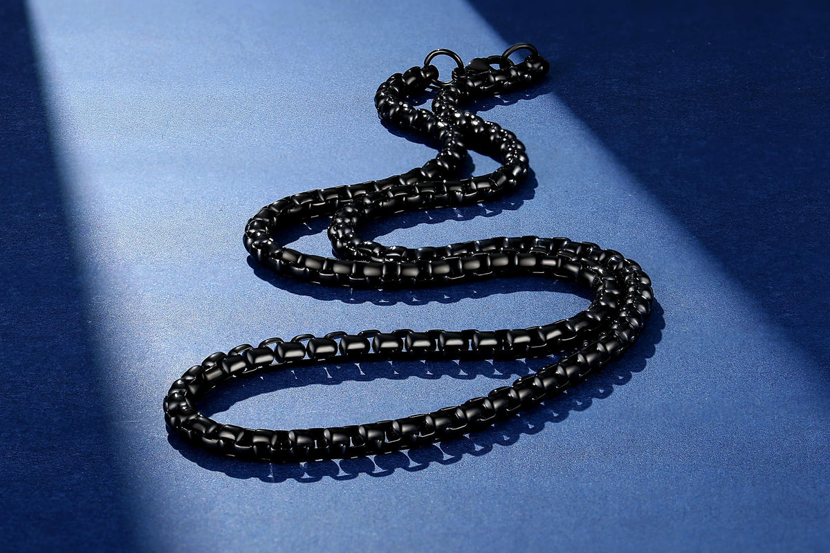 FOSIR Mens Womens 2mm Stainless Steel Black Rolo Cable Chain Necklace (20 Inch)