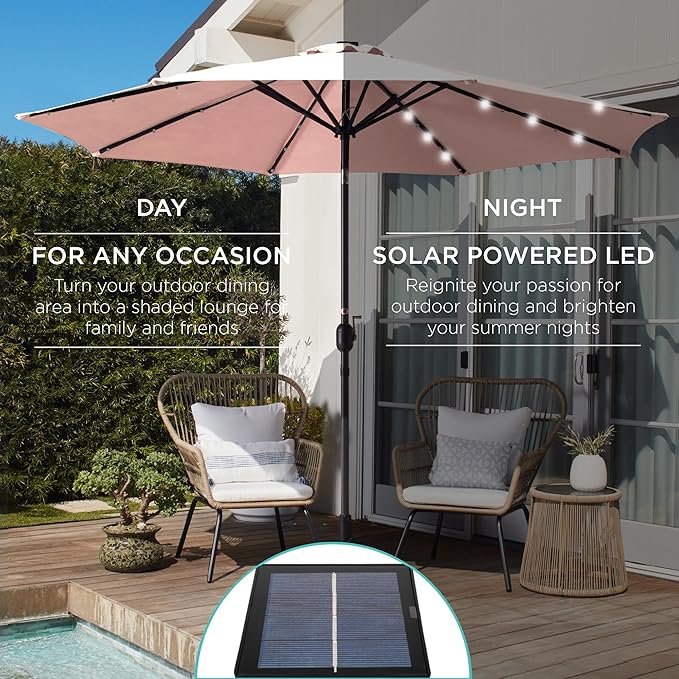 Best Choice Products 10ft Solar Polyester LED Lighted Patio Umbrella w/Tilt Adjustment and UV-Resistant Fabric