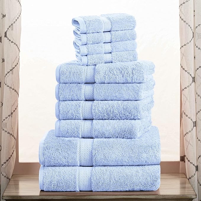 SUPERIOR Egyptian Cotton Pile 10 Piece Towel Set, Includes 2 Bath, 4 Hand