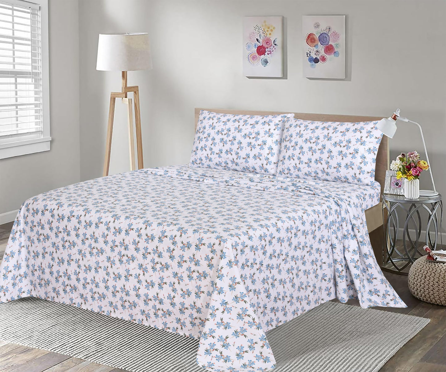 RUVANTI Flannel Sheets Queen Size - 100% Cotton Double Brushed Bed Sheets, Deep Pockets 16 Inches Queen Sheet Set, All Seasons Breathable & Extra Soft - Warm & Cozy, 4 Piece, Cloud Nine