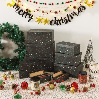 Soul & Lane Christmas Boxes with Lids - Set of 10, Charming Festive Gift Boxes, Decorative Cardboard Holiday Storage with Enchanting Leafy Botanical Pattern
