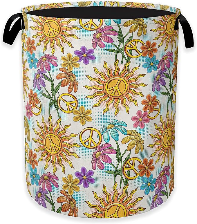 Collapsible Laundry Basket, Vintage Peace Symbol Dirty Clothes Hamper, Hippie