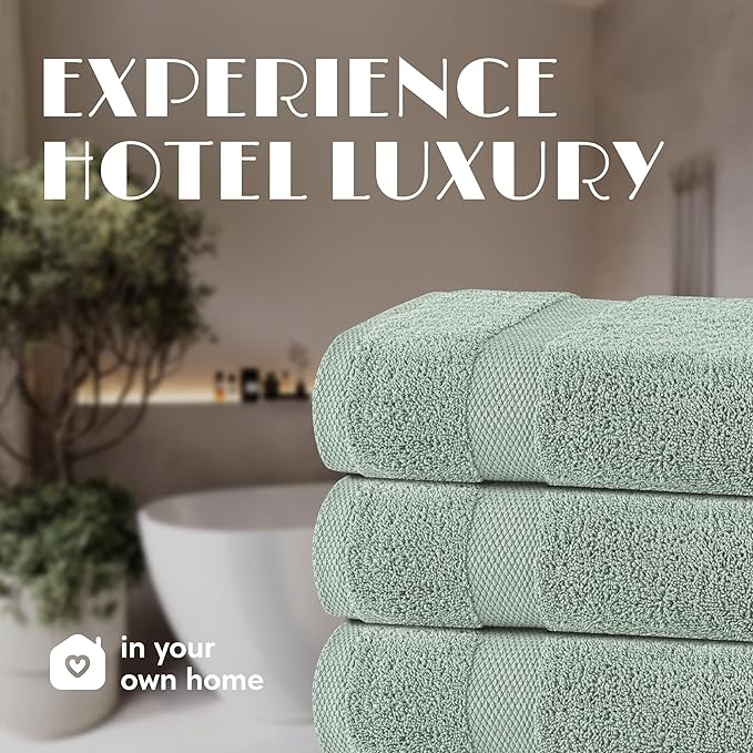 White Classic Wealuxe Green Bath Towels 24x50 Inch, Cotton Towel Set