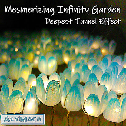 ALYMACK Handmade Tulip Lamp Fully Assembled - Flower Night Light Cuteness Lamps - Tulip and Rose Infinity Mirror in a Glass - Gift for Women or Girl - Lampara de Tulipanes Infinitos (Blue, AA)