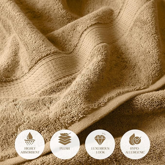 SUPERIOR Egyptian Cotton Pile 6 Piece Towel Set, Includes 2 Bath, 2 Hand