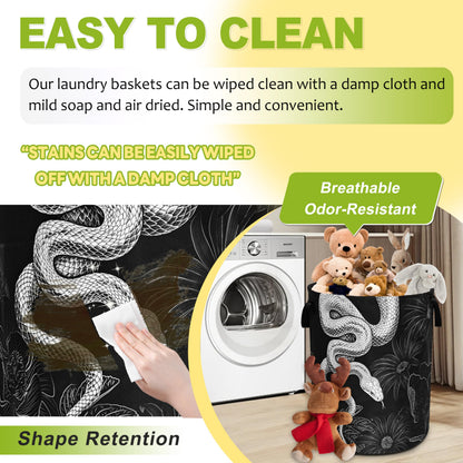 Snake Laundry Basket Floral Prints Funny Foldable Waterproof Oxford Cloth Tote Bag Laundry Hamper Round Large Clothes Storage Bucket Toy Organizer For Bathroom/Laundry Storage/Bedroom 18.9x16.5 Inch