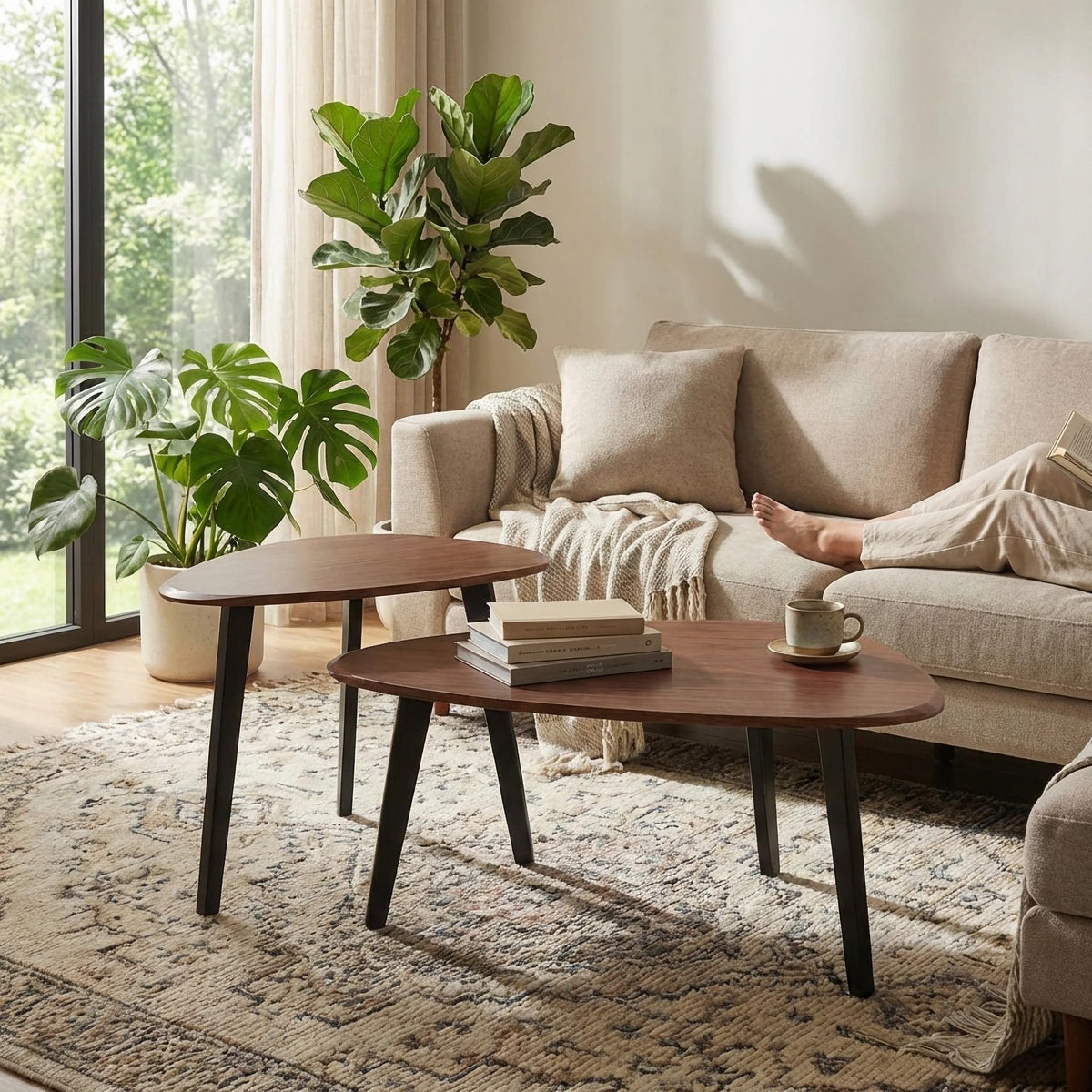 DURISEN Nesting Coffee Table Set of 2-Mid Century Modern Coffee Table